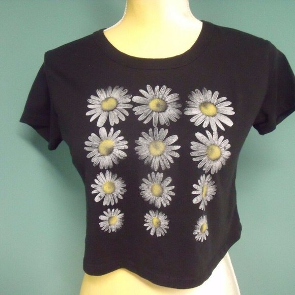 Summer Cropped Jr.'s Top Sz XS Daisies Short sl - Picture 2 of 3